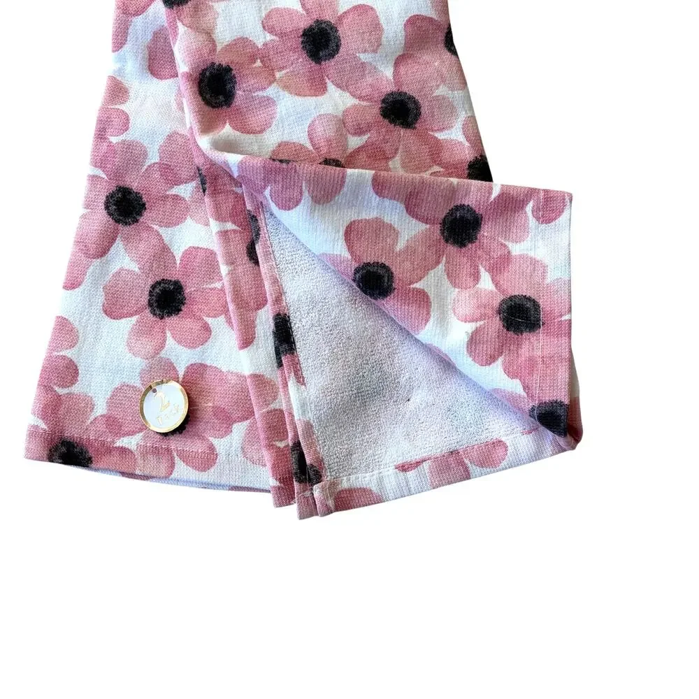 Badgley Mischka Pink Daisy Kitchen Towels 2pc 100% Cotton Designer Decor NEW